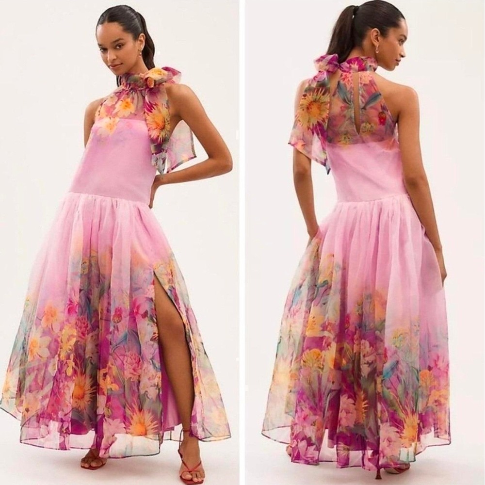 BHLDN Anthropologie Sm Kendall High Neck Scarf Floral Organza Wedding Dress New